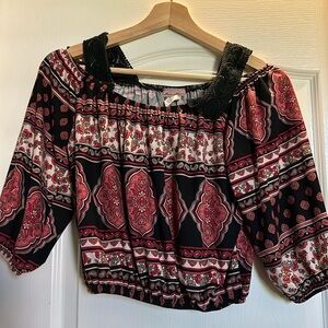 Fashion magazine 3/4 sleeve off shoulder blousy patterned bohemian